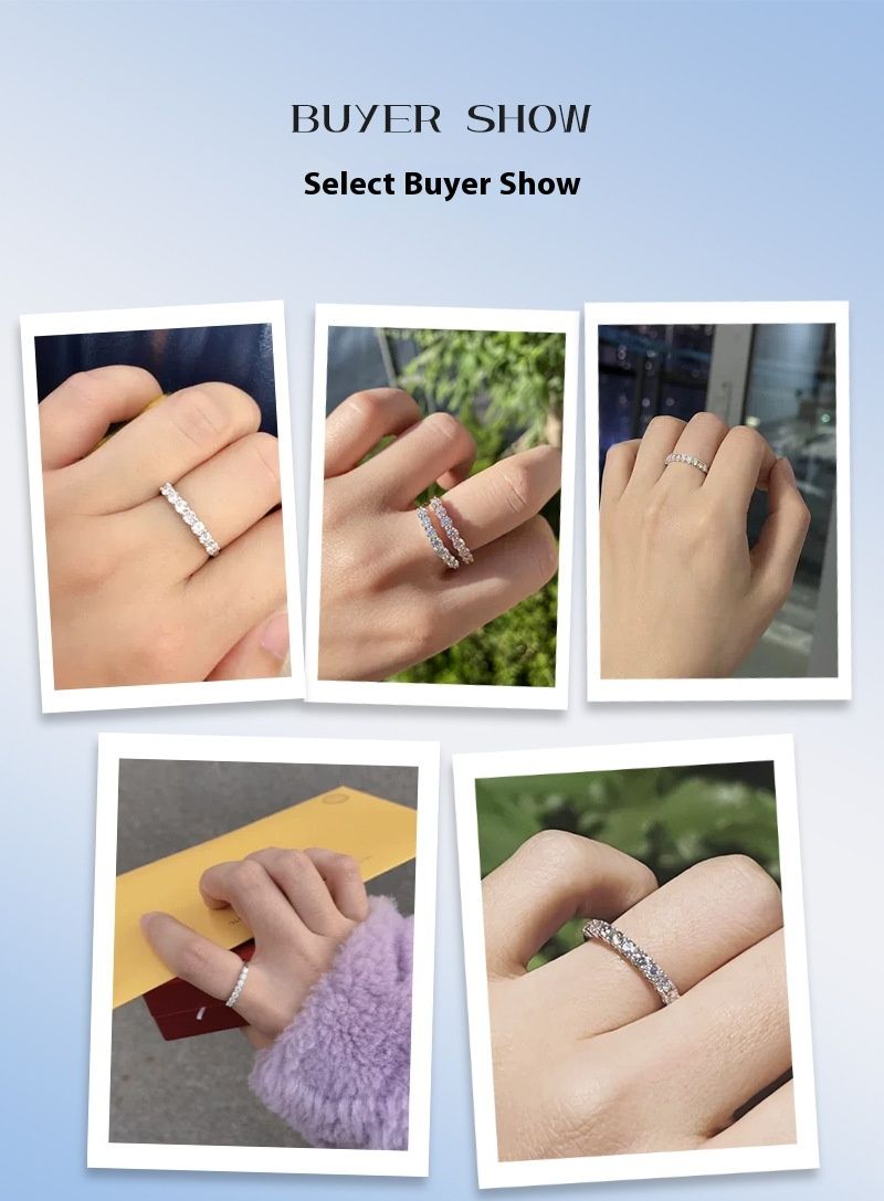 Anello alla moda in stile Instagram con celebrità di Internet, pietra Mosang femminile, sensazione di lusso di nicchia, fila di sette stelle in argento puro_voghion.com