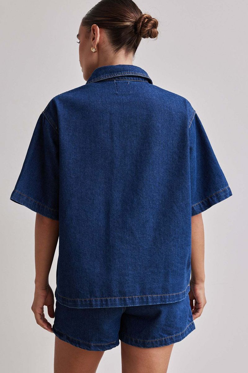 Roupas femininas verão feminino casual retro solto camisa jeans shorts conjunto_voghion.com