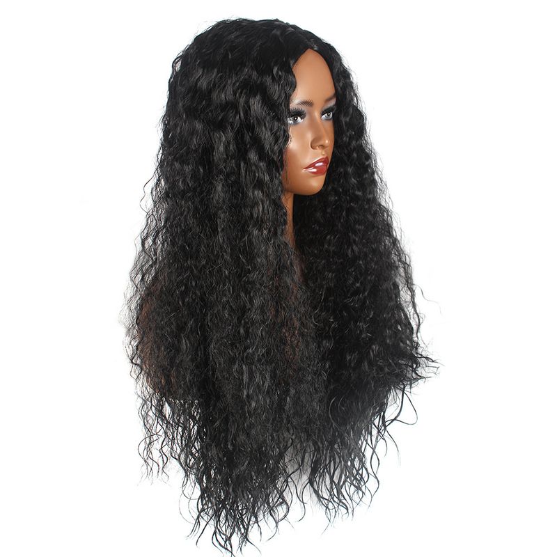 Fashion small black curly water wavy corn perm in bangs whole head set_voghion.com