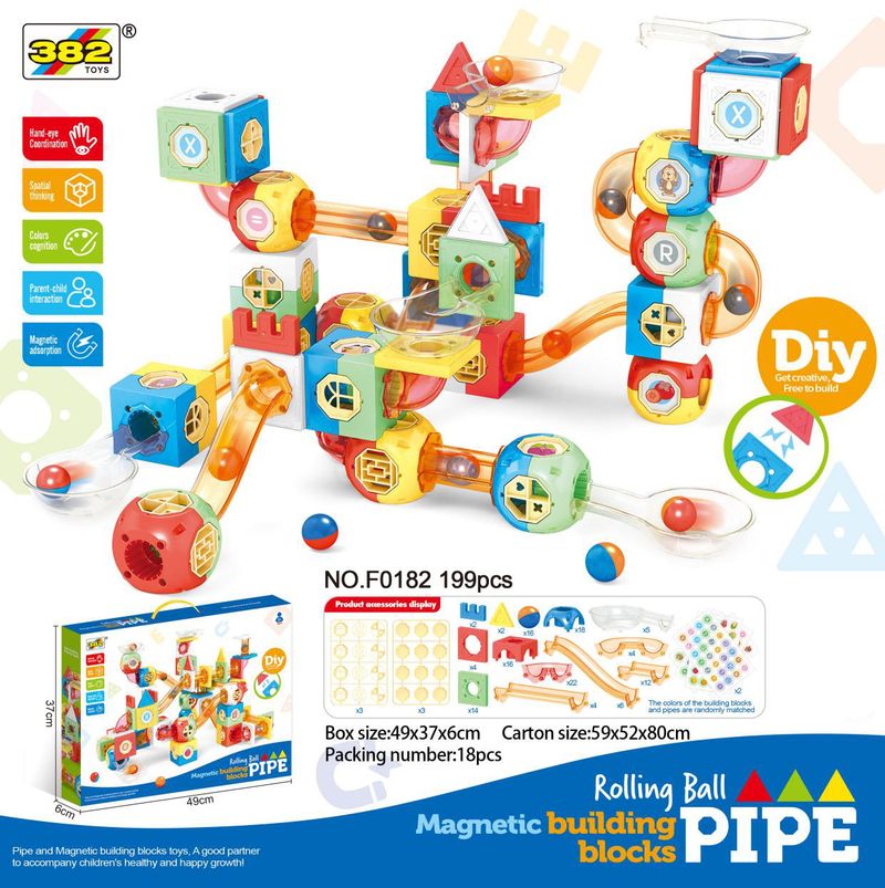 Pista magnetica per tubi di marmo, puzzle di blocchi di costruzione, assemblaggio di palline per bambini, giocattolo di giunzione_voghion.com