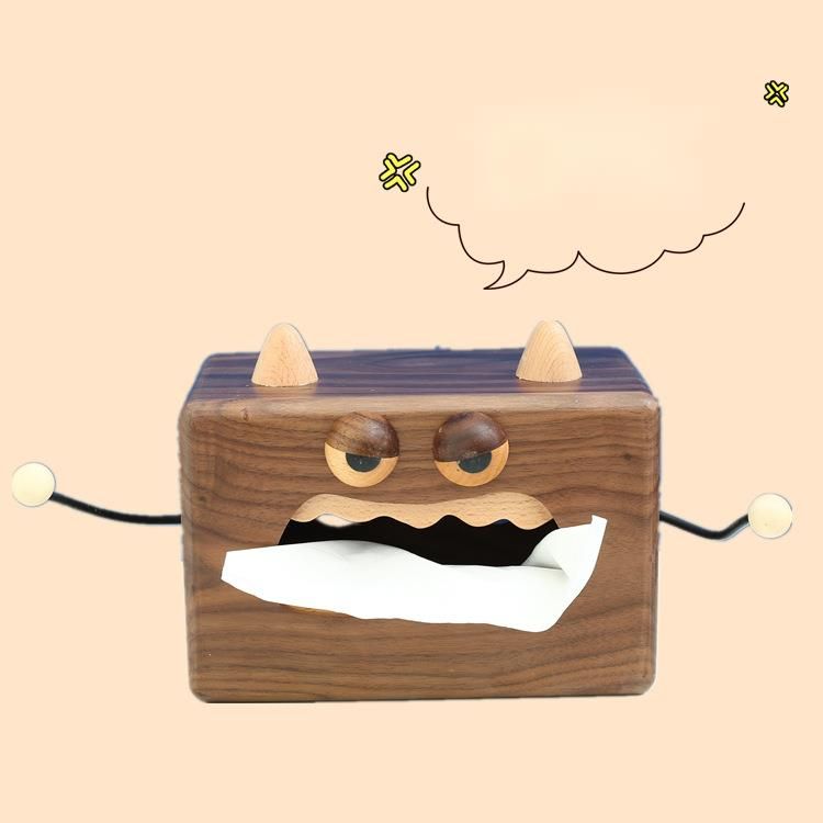 Porta fazzoletti in noce, portaoggetti creativo in legno massello Little Monster, per la casa, la sala da pranzo_voghion.com