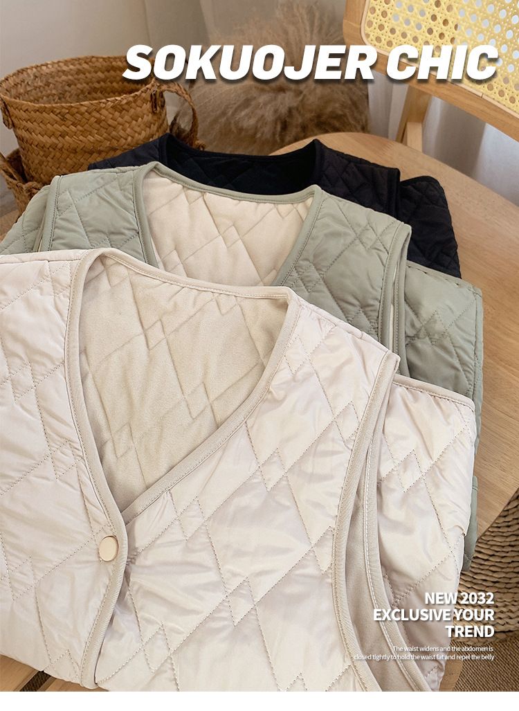 Women's Quilted Sleeveless Vest Jacket – Lightweight Winter Puffer Vest With Stand Collar, Stylish Outerwear For Casual & Layering_voghion.com