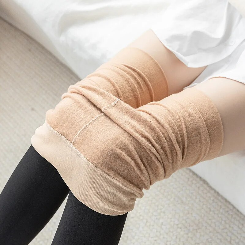 Collant caldi da donna Primavera Gamba a righe Veet Spessi calzini finti al polpaccio Calze patchwork in pelle Collant da donna in pelliccia_voghion.com