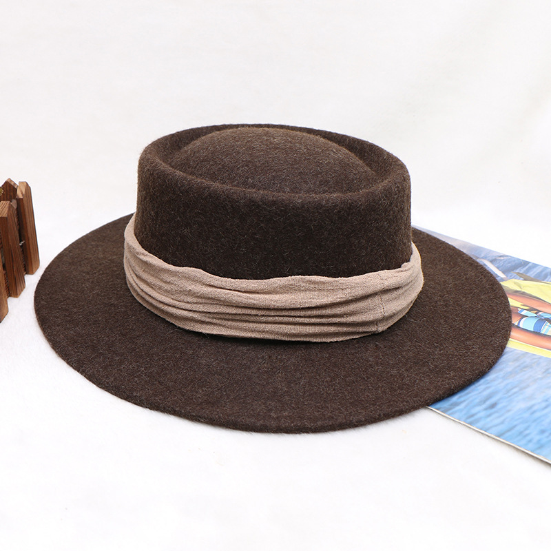 Hutt Damen Hierscht a Wanter Woll Platten Top Ring Zylinder Briteschen Retro Breetrand Woll Wäissen Jazz Hutt_voghion.com