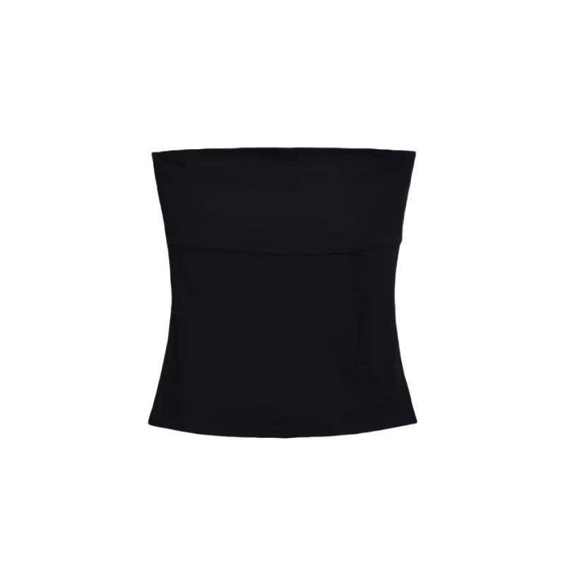 Top de doble abertura con dobladillo 24 HGZ para mujer, color liso, sin tirantes, corte ajustado._voghion.com