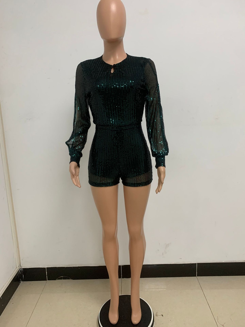 Damkläder jumpsuit mode smal långärmad slits paljettjumpsuit_voghion.com