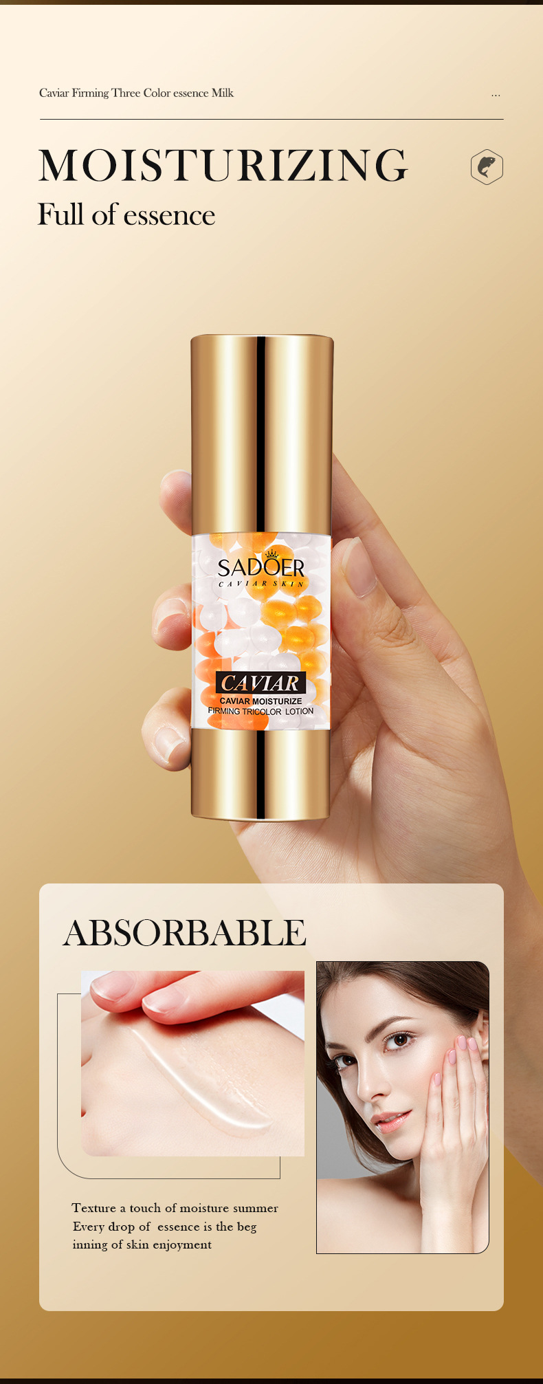 All SADOER English caviar tricolor essence moisturizes, tightens, moisturizes and brightens skin tone  2023 new new_voghion.com