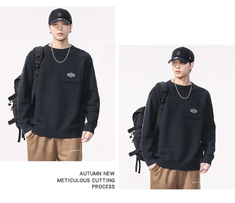 2025 Herbst Winter Neuer Herrenpullover mit Patchworktaschen, Rundhalspullover, lockere Strickwaren_voghion.com