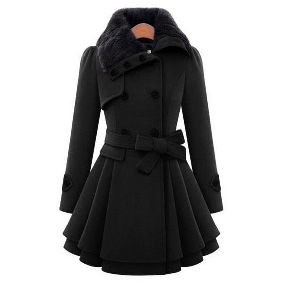 New women's slim fit long double breasted woolen coat, windbreaker for women_voghion.com