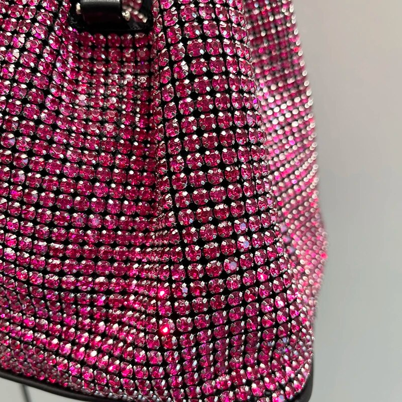 Glänsande kristall clutch-väska bucket Axelväska rhie Handgjorda plånböcker och handväskor Designer aftonclutch-väska Plånbok_voghion.com