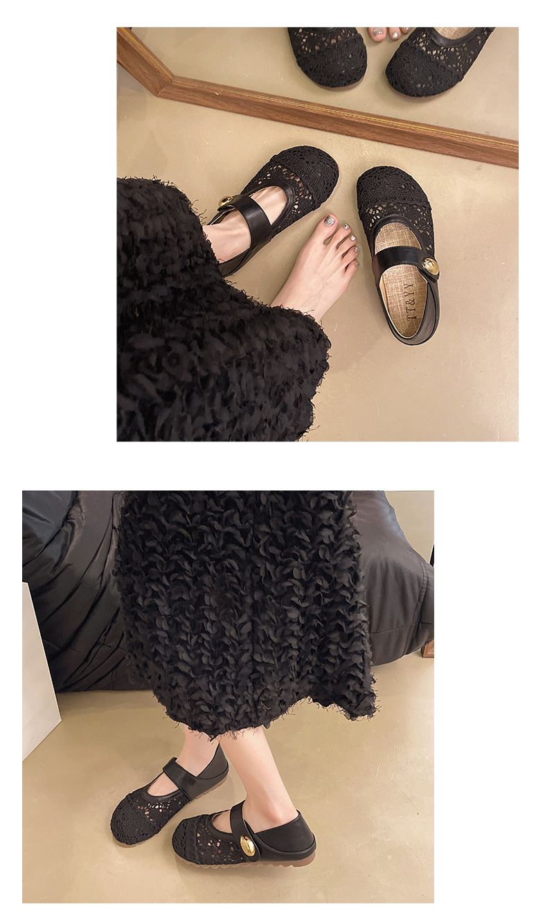 Thick-soled Inner Height-increasing Single Shoes Women's Woven One-pedal Velcro Mary Jane Shoes With Skirts Casual Shoes_voghion.com