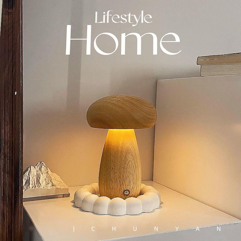 Creative Ins Mushroom Night Light, semplice decorazione da comodino, lampada da tavolo LED touch ricaricabile, regalo di compleanno_voghion.com