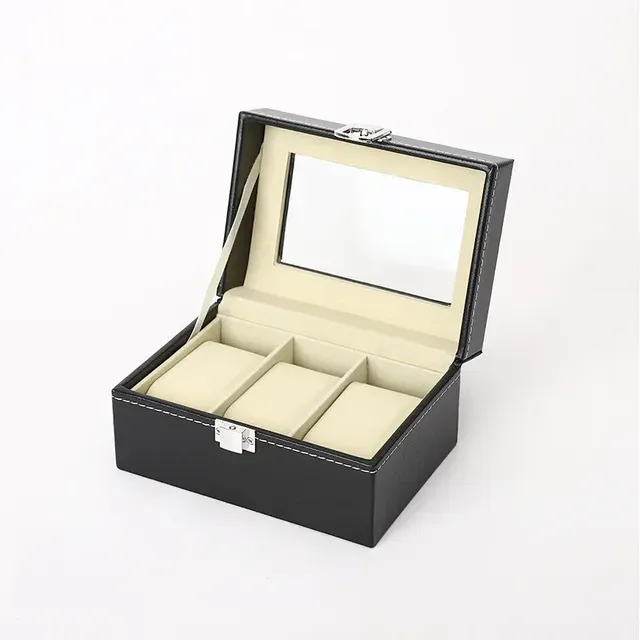 Hot Rea PU Läder Display Förvaring Collection Organizer Klocklåda För Män Klocka Vitrine Med Glas Top Watch Förvaringslåda_voghion.com