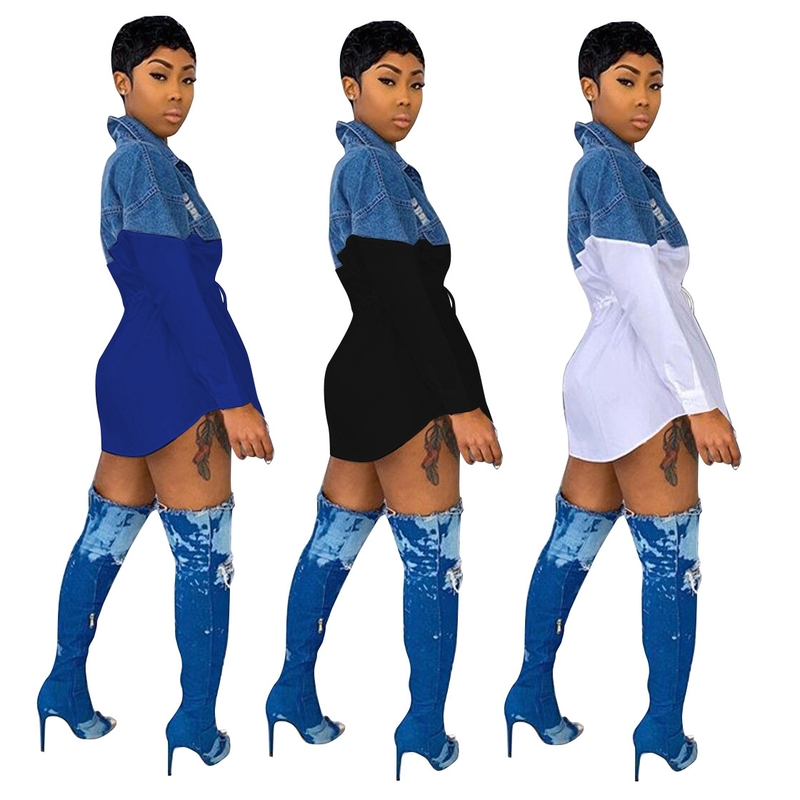 Moda femminile Camicia in denim alla moda con gonna slim fit allacciata_voghion.com