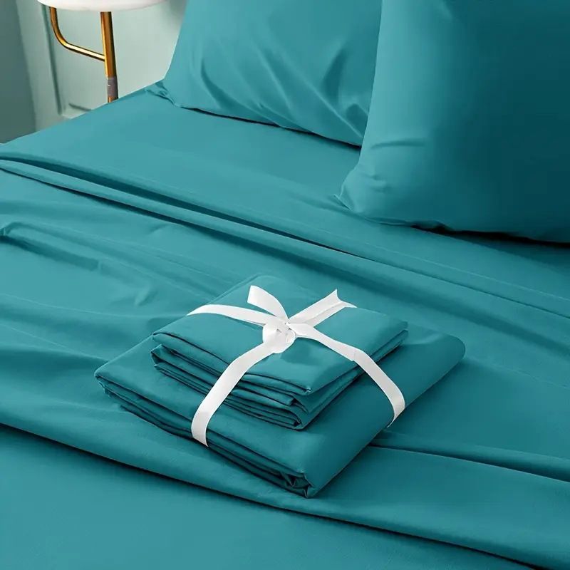 Conjunto de quatro peças de lençol com elástico escovado de cor sólida Conjunto de seis peças_voghion.com
