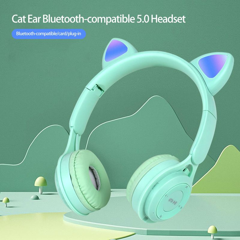 MZ08 Headphone Bluetooth 5.0 Reduction Heavy Bass Foldable Storage Cute Cat with Gradient Light Wireless Headset Office_voghion.com