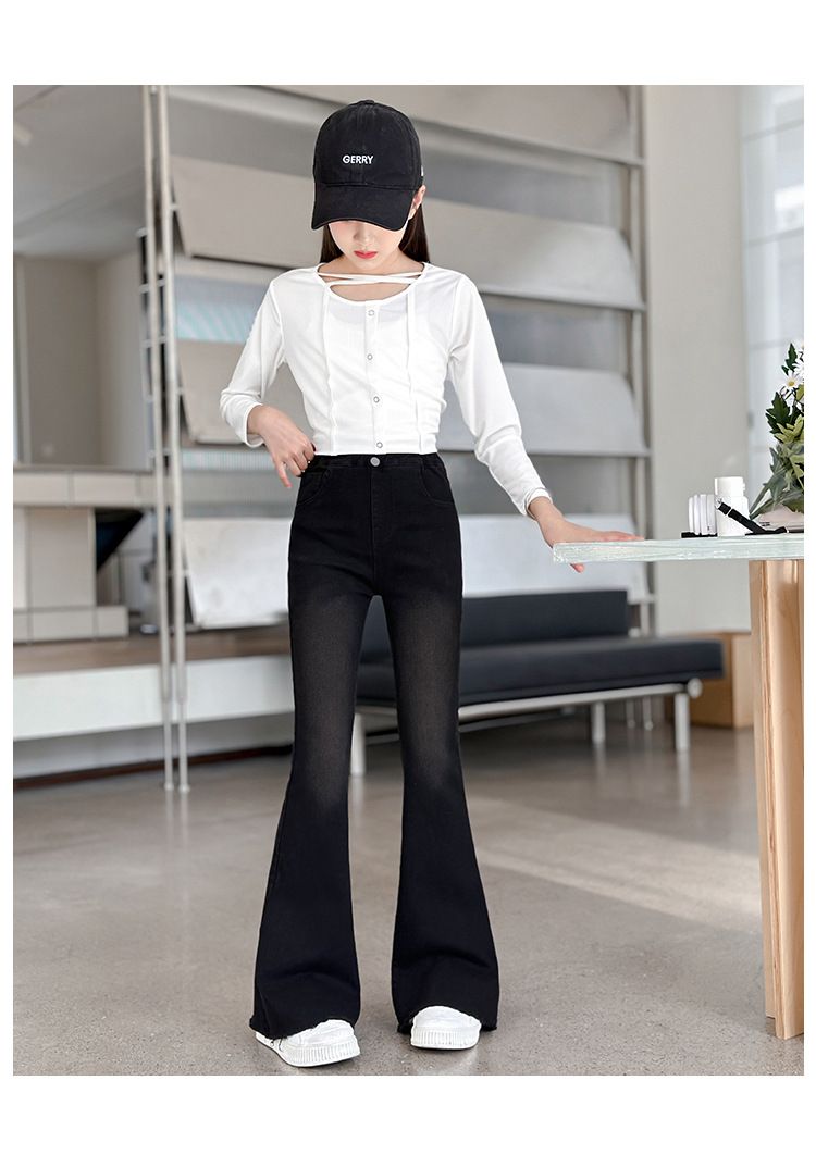 Dětské oblečení Dívčí zvonové kalhoty Nové dětské džíny s vysokým pasem Módní dívčí úzké kalhoty Trendy_voghion.com