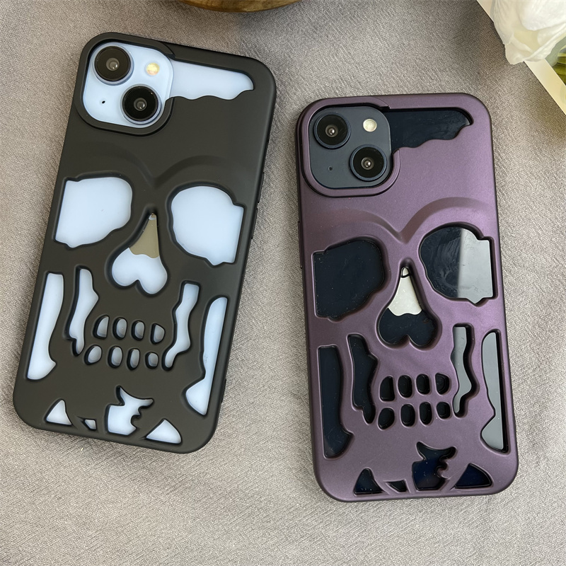 Luxus Matte Plating Metallic Farbe Aushöhlen Schädel Hard Case Für iPhone 14 13 12 11 Pro Max 14 Plus Mode stoßfest Abdeckung_voghion.com