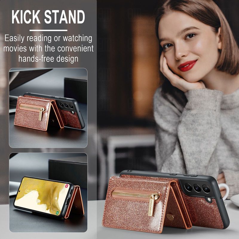 M3 per Samsung S22 portafoglio glitterato in pelle protettiva S22 Plus 2-in-1 custodia magnetica per telefono con ventosa_voghion.com