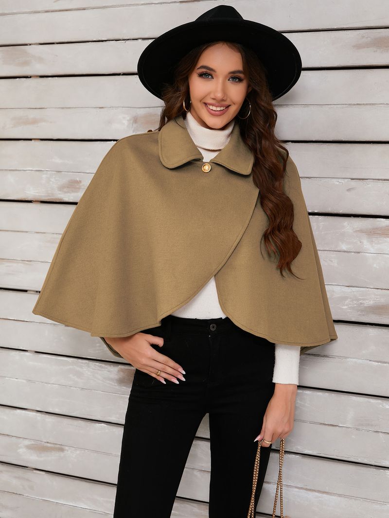 "Chic Wool Cape Shawl Coat For Women – Versatile Winter & Autumn Outerwear, Oversized Fit, European Style, Khaki/Red/Black"_voghion.com