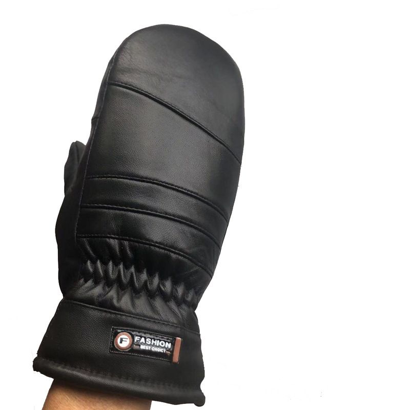Sheepskin For Men And Women Winter Warm Riding Snow Play Cold-Proof Black Genuine Leather Fingerless Gloves_voghion.com