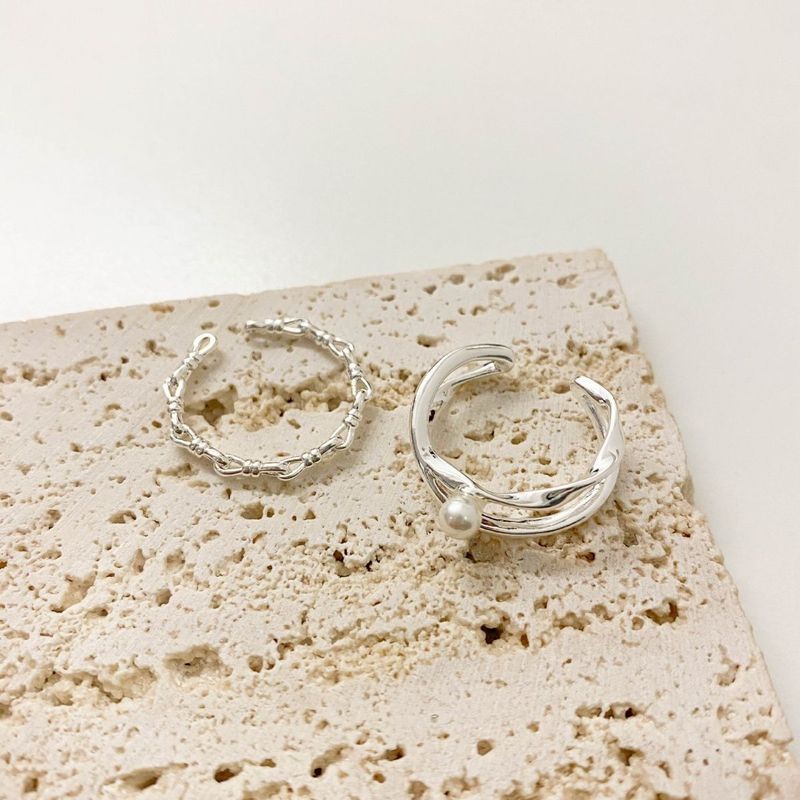 S Pure Silver Small Pearl Ring Niche Design Plain Band Stackable High-end Fashion Personality Open Gentle Elegant_voghion.com