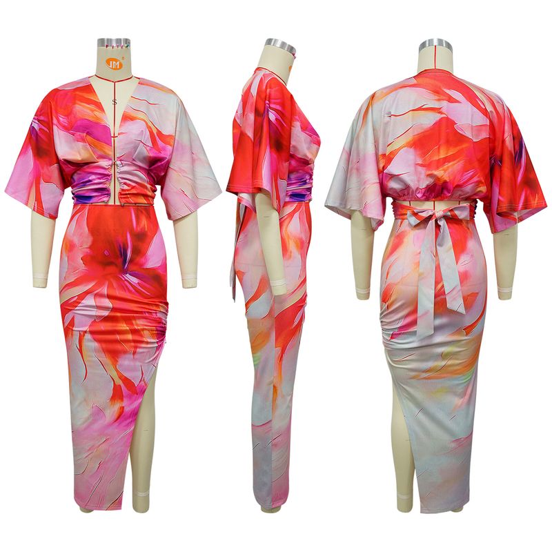 Completo gonna con spacchi laterali e scollo a V sexy da donna, nuovo_voghion.com