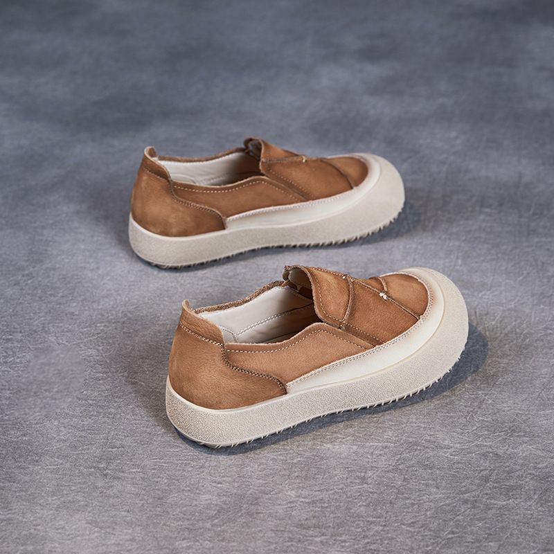 Zhi Mei Genuine Leather Thick Sole Slip-On Loafers For Women 2025 Spring New Casual Patchwork Beggar Shoes_voghion.com