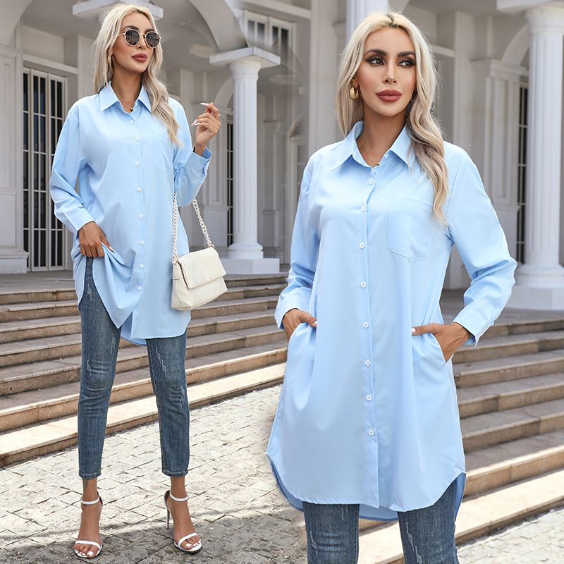 Camicia casual elegante a tinta unita a maniche lunghe, nuova collezione autunno 2025 da donna Verve_voghion.com