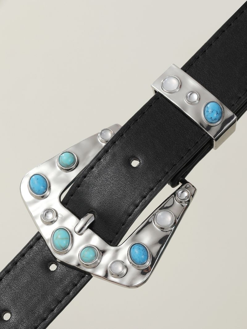 Neuer europäischer und amerikanischer Gürtel für Damen, cooler, vielseitiger Jeansgürtel im Instagram-Stil mit eingelegten blauen Edelsteinen im Vintage-Stil_voghion.com