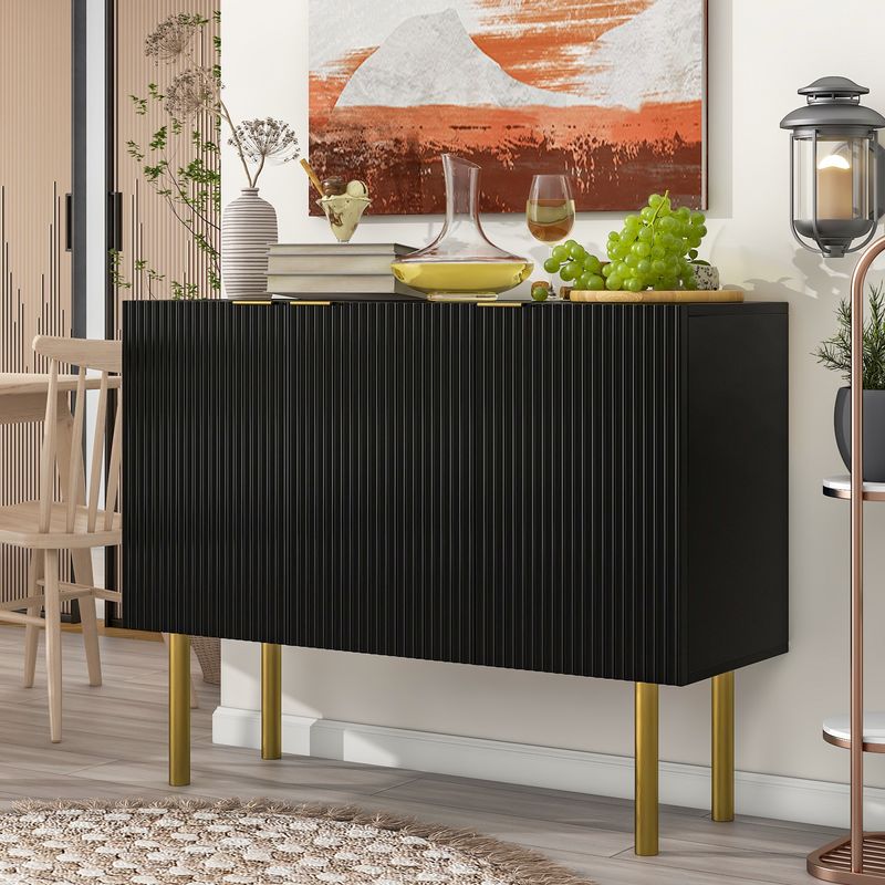 Modern Simple Sideboard with Particle Board and MDF Board; Adjustable Shelves Luxury Style Cabinet with Gold Metal Legs and Handles for Hallway _voghion.com