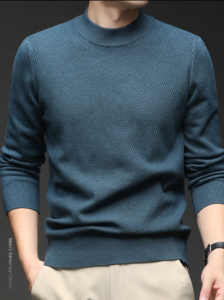 450g Feinnadel-Jacquard für Männer 2025 Herbst Winter Lässiger Rundhals-Strick-Basishemd-Herrenpullover_voghion.com