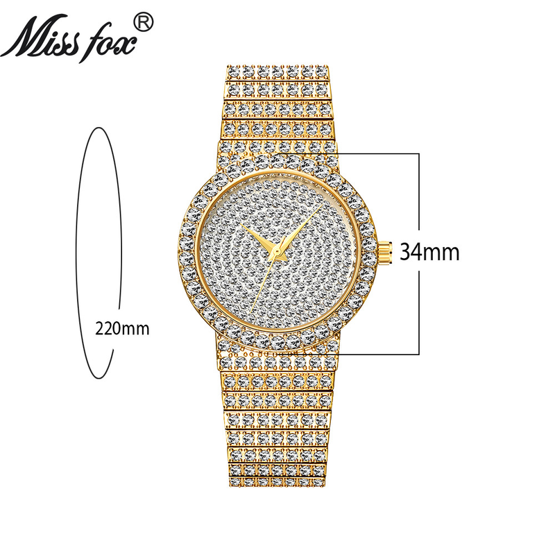 Men's Luxury Quartz Watch With 18K Gold Plating And Full Diamond Accents, Elegant Round Dial, Mineral Glass, Titanium Clasp, Water Resistant_voghion.com