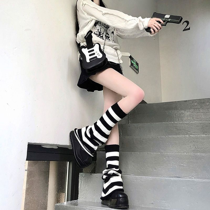Knitted Pile Y2K Hot Girl Student Subculture Wide Flared Leg Set Long Tube JK Socks For Women_voghion.com