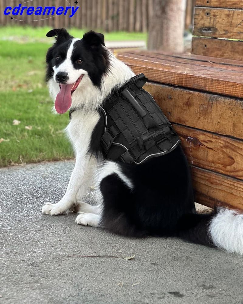 Arnês tático para cães de 1 unidade, para cães grandes, ajustável, refletivo, militar, colete de serviço para cães de malha respirável com alça de fácil controle_voghion.com
