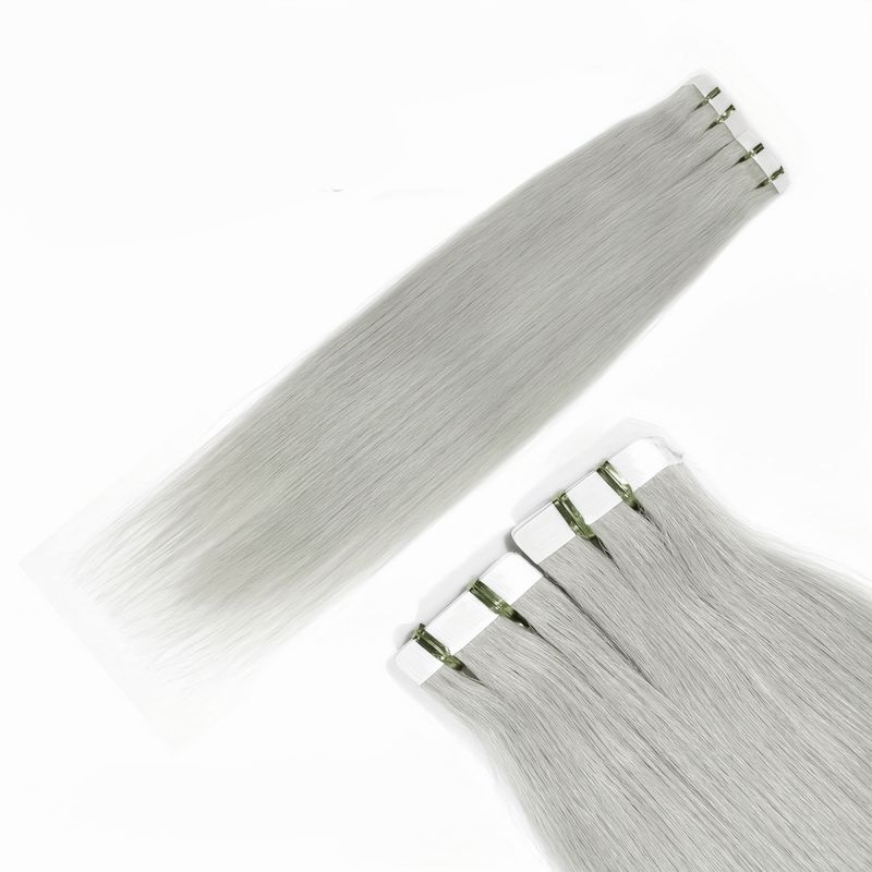 Tape-in Hair Extensions Remy Ægte Hår Sølvgrå Glat Sømløs Usynlig Skin Weft Langtidsholdbar Klæbemiddel 14-24_voghion.com