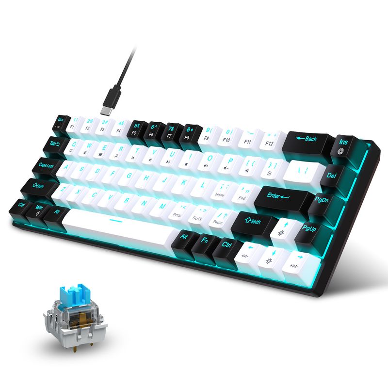 New 68 Key Wired Mechanical Esports Game Keyboard Hot Plug Axis Engineering Dual Color Injection Molding Keycap Ice Blue_voghion.com