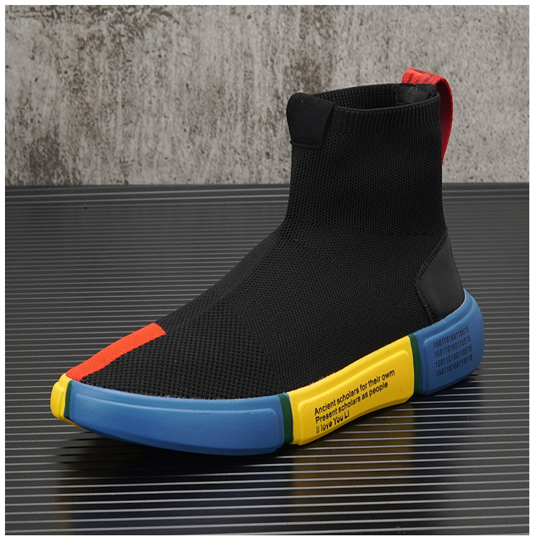 High Top Socks Shoes For Men 2023 Autumn New Trendy Breathable Knitted Slip On Sneakers Thick Sole Color Matching Trendy Shoes_voghion.com