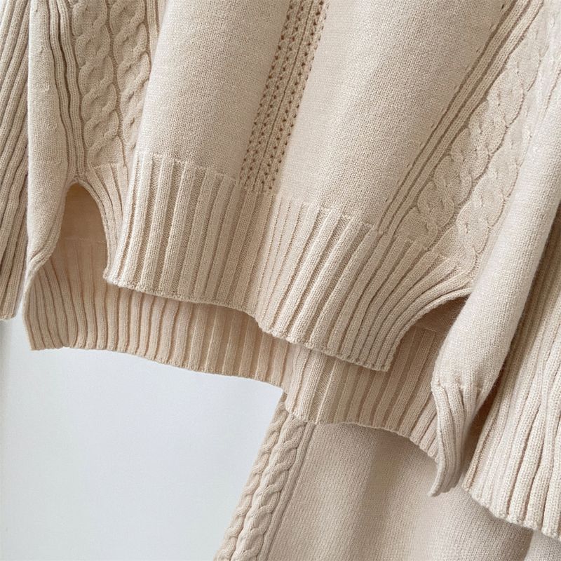 Abbigliamento da donna nuovo maglione completo mezza dolcevita manica lunga + pantaloni a gamba larga completo lavorato a maglia_voghion.com