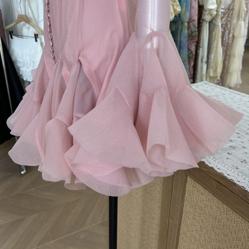 Damenbekleidung Nische Flower Fairy Bud Buttoned Slim Dress Sweet Salt Einzigartiges Design Einfarbig Kurz_voghion.com