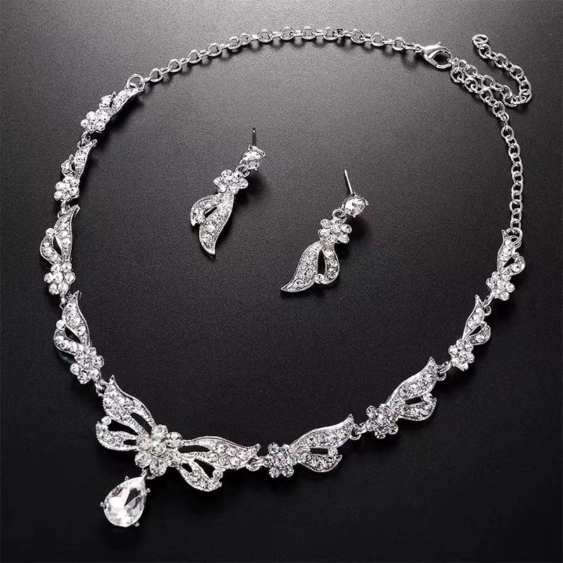 Ohrringe Halskette Zweiteilige Braut Hochzeit Accessoires Mode Wassertropfen Set Formelle Kleidung Schmuck_voghion.com