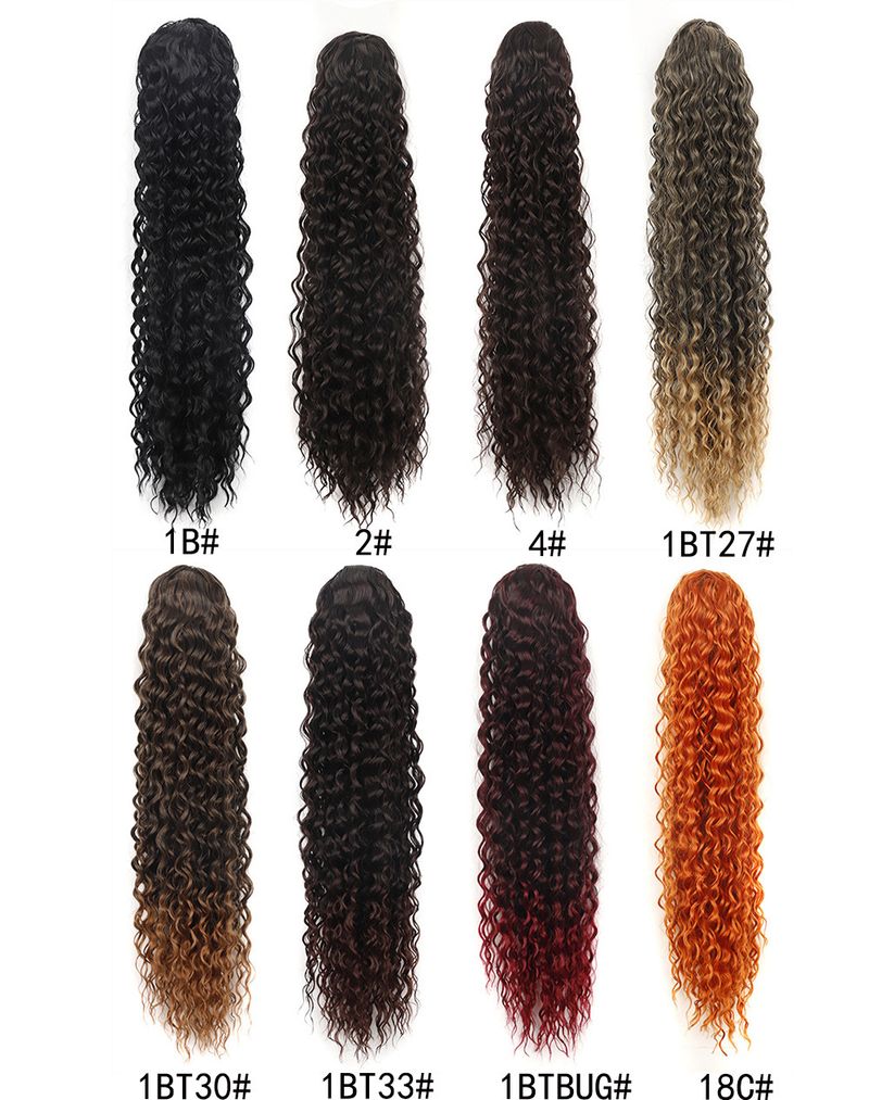 Parrucca unisex da donna con coulisse in rete per capelli ricci profondi, in fibra chimica, elastica, con coulisse in rete per coda di cavallo_voghion.com