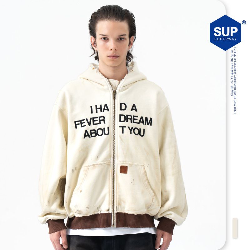 SUP Men's Wear | 2024 Autumn/Winter New Product Trendy American Graffiti Print Plush Loose Hooded Sweater_voghion.com
