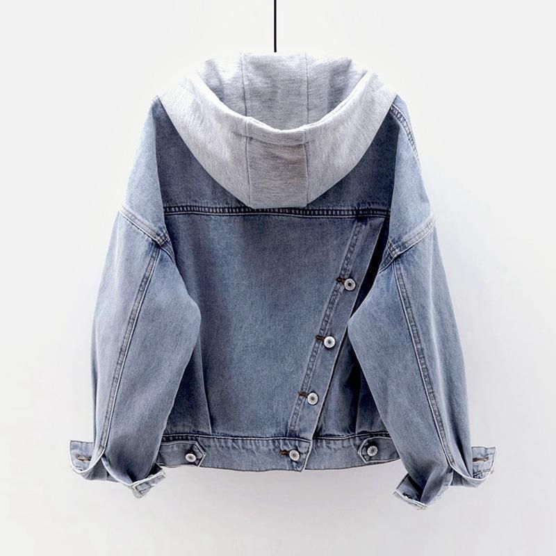 Jeansjacke für Studentinnen im koreanischen Stil, lockerer Kurzmantel, langärmelige Kapuzenjacke, mehrere Taschen, All-Match-Oberteile, Herbst und Winter_voghion.com