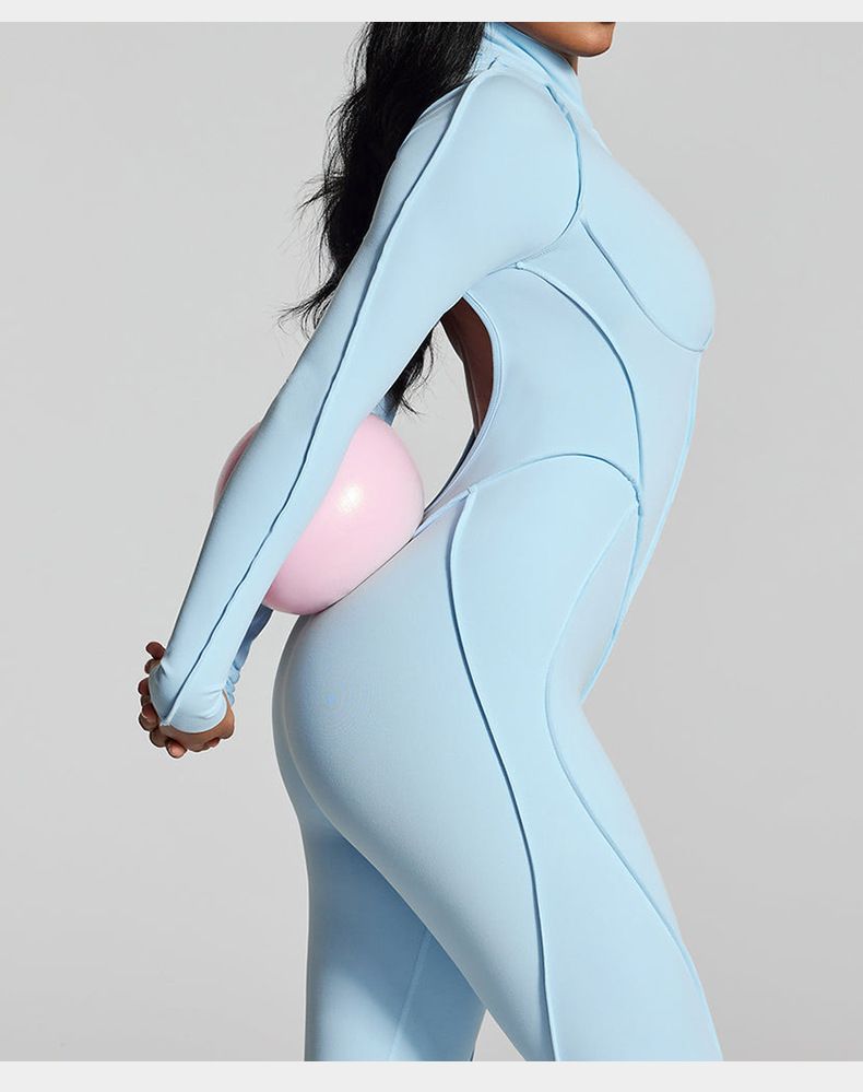 Women's Clothing One Piece Yoga Suit Sports Jumpsuit Long Sleeved Zipper Sexy Slim Backless Jumpsuit Yoga Pants_voghion.com
