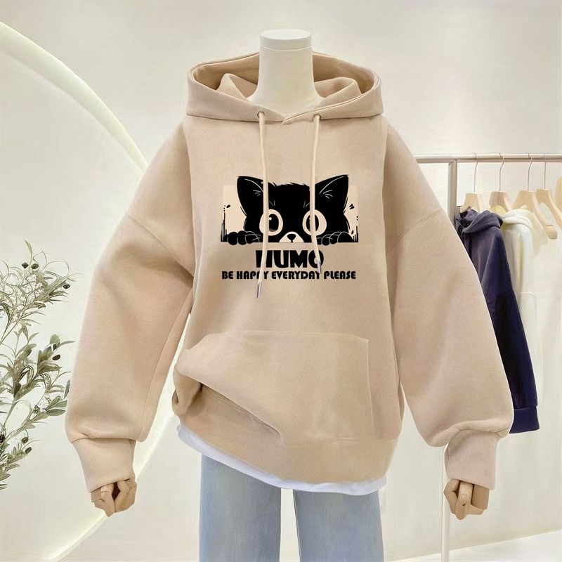 Felpa con cappuccio Huamian, resistente, con velluto spesso, divertente, ampia, energica, creativa, cappotto da donna per l'inizio dell'autunno, stile americano_voghion.com