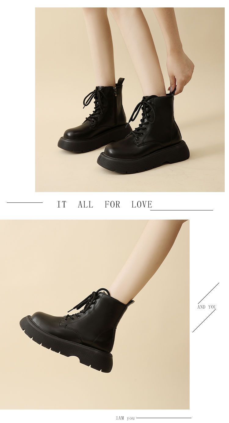 British style Martin for women's autumn thin 2023 new small high heels thick soles black slimming short boots_voghion.com
