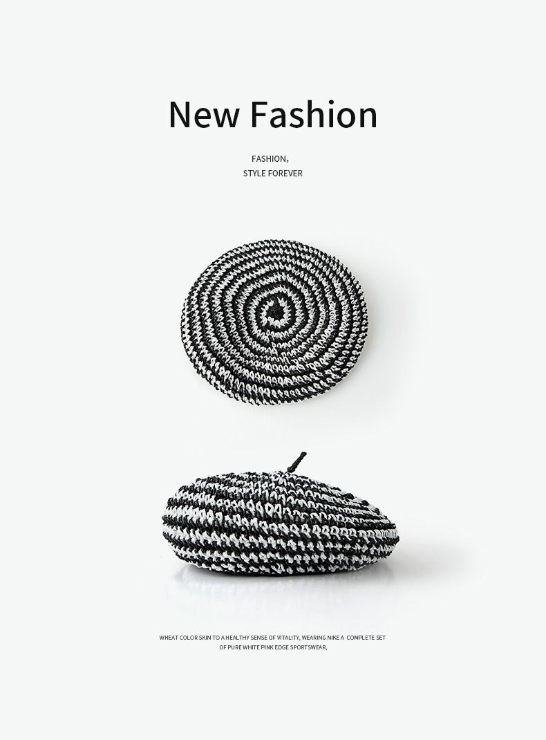 Französische Retro-Baskenmütze aus Grasgewebe für Damen, Internet-Berühmtheit, gleicher Stil, künstlerischer Malerhut, atmungsaktiver Strohhut für Damen im Sommer_voghion.com