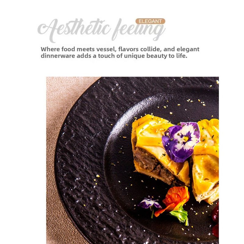 Nordic Rock Pattern Flat Ceramic Dessert Steak Simple High-end Western Dining Household Black Cabbage Plate_voghion.com
