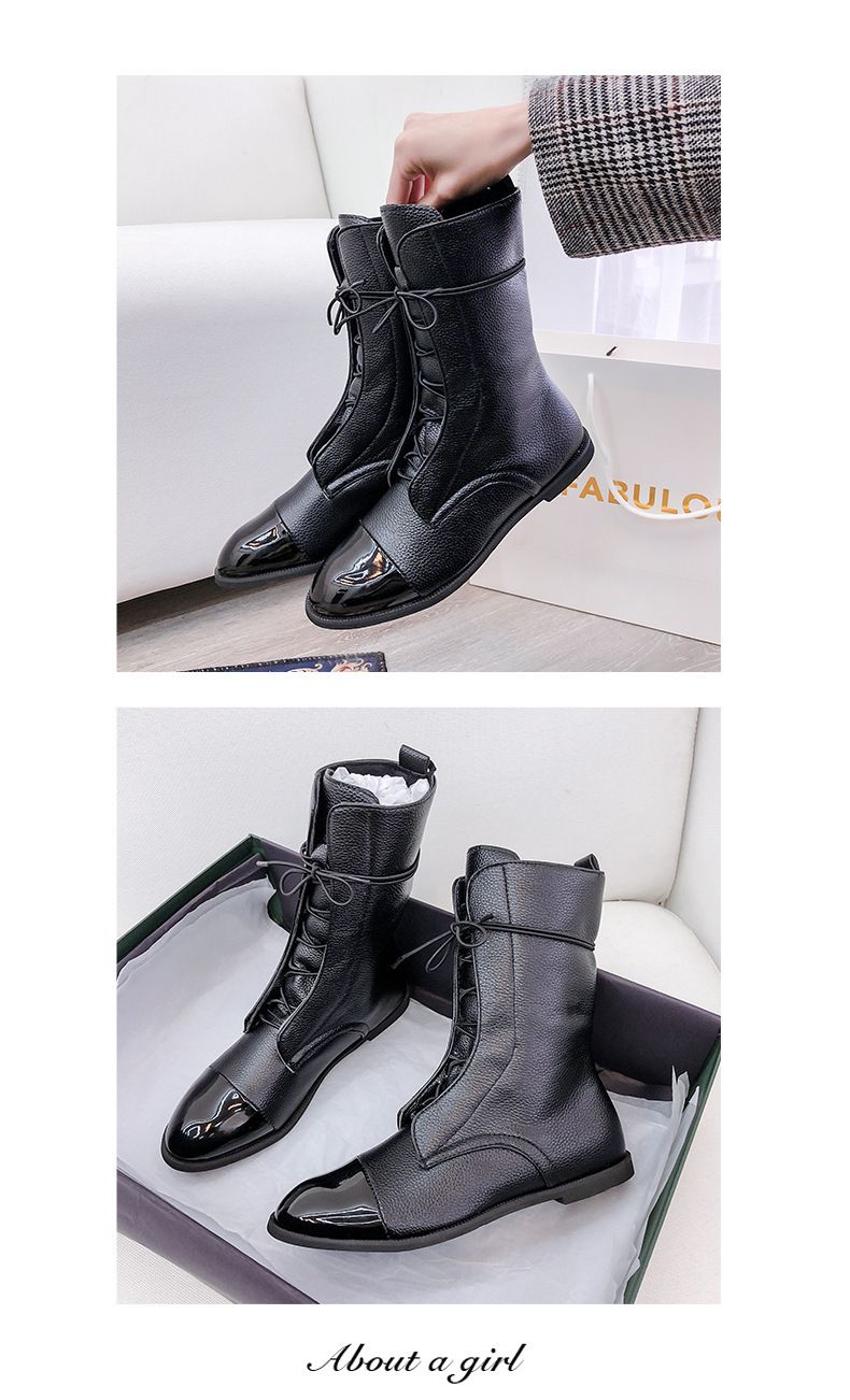 2023 Herbst Winter Neue flache lässige Schnür-Patchwork-Kurzstiefel aus Martin_voghion.com